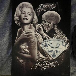 Black and White Art Print with Skeleton and Woman